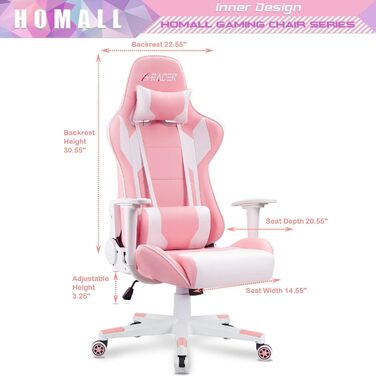 Ігрове крісло Homall ергономічне поворотне рожеве