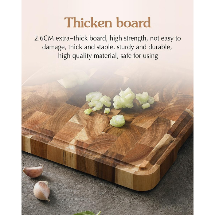 Дерев'яний обробний дошка XINZUO з акації (35x25x2.6 см) - обробна дошка для кухні з антиковзкими ніжками, ручкою та канавкою для соку, практичний аксесуар для кухні