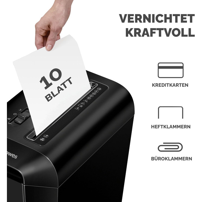 Fellowes Шредер для паперу Powershred LX70 з вибірковим різанням, 18 л кошик, захист від несанкціонованого доступу, 4x40 мм, чорний