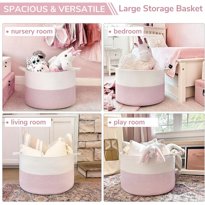 Кошик для зберігання TIMEYARD, кошик у дитячу кімнату, кошик для білизни, великий кошик для ялинки, кошик для ковдр, іграшок, плетений кошик, 55x35см, оливковий (рожевий)