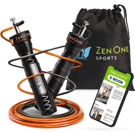 Скакалка ZenRope, швидкісна скакалка з шарикопідшипником, професійна скакалка для дорослих, регульована по довжині, з урахуванням ваги і ваги. Додатковий сталевий трос, електронна книга, керівництво по посадці і сумка, довжина мотузки 3 м (Помаранчевий)