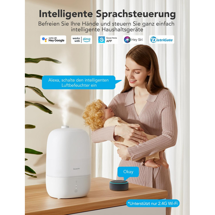 Зволожувач повітря GoveeLife Smart 3L з аромадифузором та нічником для спальні, дитячої, рослин