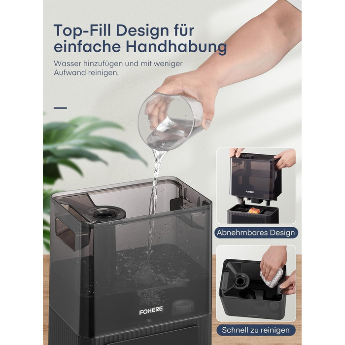 Зволожувач повітря FOHERE для спальні, 6 л, тихий, з теплим/холодним туманом, 60 годин роботи, дифузор для ефірних олій, режим сну, таймер 12 годин, нічник для дому, дитячої кімнати, рослин, немовлят та дітей