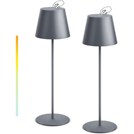 Набір з 2 LED-лампами настільними бездротовими, USB-C, диммування, сенсорне управління, для вулиці, кемпінгу, ресторану, тераси (чорний, сірий)