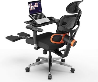 Офісне крісло Newtral Ergonomic, комп'ютерне крісло з регульованою підголівником та підлокітниками (чорний, NT002) + знімна стільниця