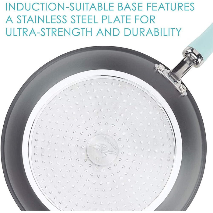 Набір посуду Rachael Ray, 11 предметів, з антипригарним покриттям, з нержавіючої сталі, сірий з блакитними ручками