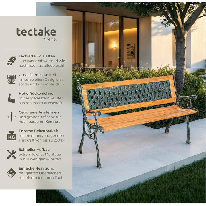 Гарна лавка для саду Tectake® на 2 особи, з дерева, у стилі кантрі. Ідеально підходить для зимового саду, балкону або саду. Розміри: 119,5 x 62 x 83 см (модель 'Michaela')