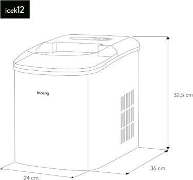 Льодогенератор H.Koenig ICEK12, 12 кг/добу, нержавіюча сталь, сріблястий - 2 розміри кубиків льоду, індикатор рівня води
