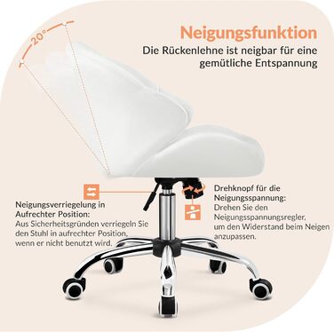 Крісло Yaheetech для дому та офісу: пуф для макіяжу, крісло з регулюванням висоти, обертове, біле, до 136 кг