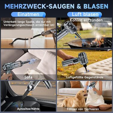 Акумуляторний ручний пилосос 24000Па для авто та дому, бездротовий міні-пилосос з функцією повітряного насоса та обдуву, 6000mAh, сріблясто-фіолетовий