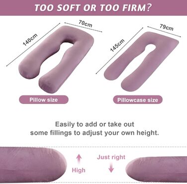 Вагітний подушка U-подібної форми, подушка для всього тіла з чохлом, подушка для годування XXL, велика подушка для сну на боці для вагітних знімний та пральний чохол (Рожевий, Велюр)