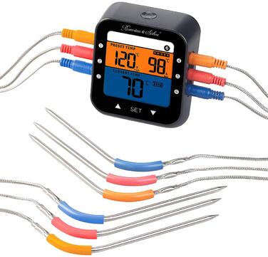 Термометр для барбекю Професійний з додатком, кольоровим дисплеєм, 6 зондів (бездротове вимірювання температури)