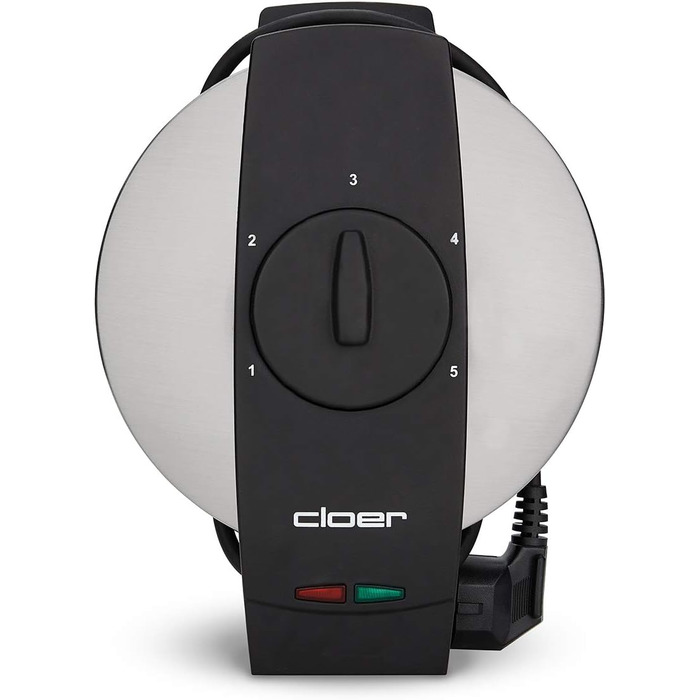 Вафельниця Cloer 1639SR, вафельниця у вигляді серця 15,5 см Ø, подвійне антипригарне покриття, стійка до цукру, 930 Вт, світло для випікання, практична функція підставки, високоякісний корпус з нержавіючої сталі, нержавіюча сталь