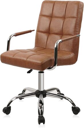 Крісло офісне Clatina Leder з підлокітниками, шкіряне, ергономічне, поворотне, регульоване по висоті, для дому та офісу, коричневе, 160 кг, 1 шт.