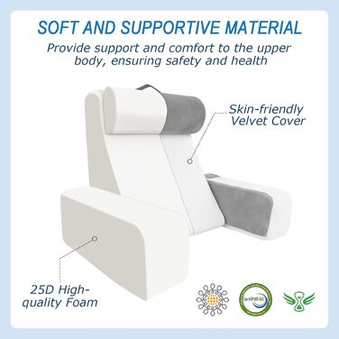 HOMCA Подушка для читання та відпочинку в ліжко та на диван з знімною подушкою для шиї та підлокітником, подушка для спини, настінна подушка, багатофункціональна подушка-клиновид для читання, роботи та перегляду телевізора (36x40x48 см)