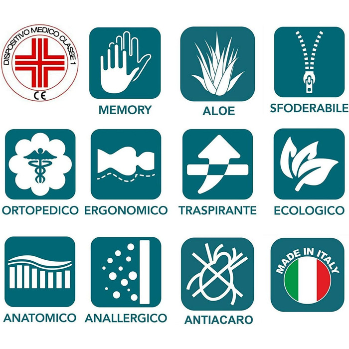 Ортопедичні подушки EVERGREENWEB 2 шт. з віскоеластичної піни 40x70x12 см (2 шт.) - Made in Italy