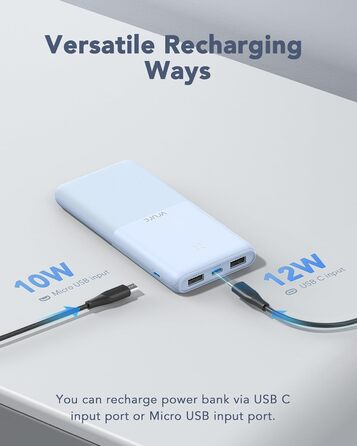 Комплект з 2 шт. , USB C, 2 USB, 2.4A, для смартфонів, iPhone, Samsung, Huawei, 10000mAh