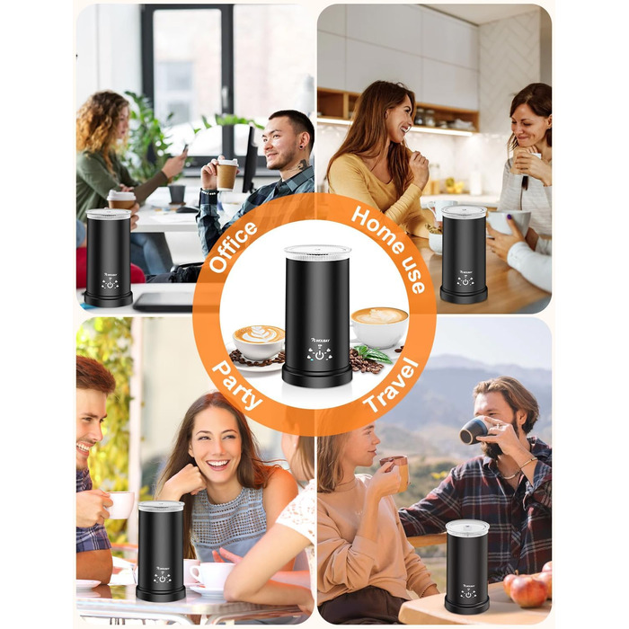 Електричний спінювач молока 5-в-1 600W з антипригарним покриттям. Підходить для приготування гарячого та холодного молочного пін, какао, лате, капучино. Чорний.