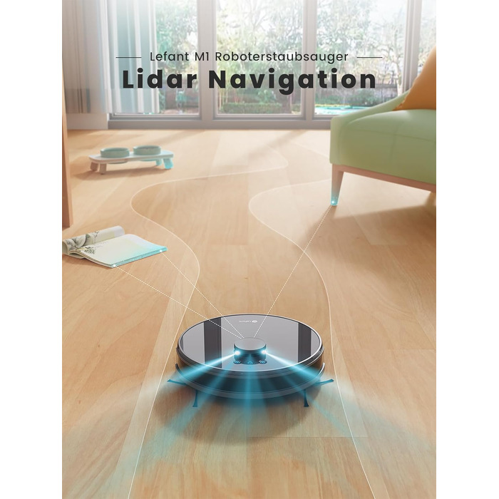 Робот-пилосос LEFANT M1B з функцією миття підлоги, LiDAR-навігацією, потужністю 5500Pa, картуванням декількох поверхів, самостійною зарядкою, Wi-Fi, 8 зонами заборони, для видалення шерсті тварин, килимів та твердих підлог