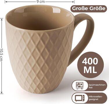 Набір кавових чашок Miamio Palmanova (бежевий) – 6 шт, 400 мл – сучасна кераміка, матова поверхня