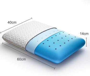 Подушка BedStory з гелевої піни з пам'яті 40x60 см, 14 см заввишки. Ортопедична подушка для тих, хто спить на боці, ергономічна подушка з знімним та пральним чохлом. Сертифікована Öko-Tex, білий колір