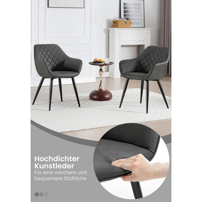 Крісла для їдальні WOLTU, 2 шт. в наборі, для кухні та вітальні, з м'якими сидіннями та підлокітниками, зелені, метал, штучна шкіра BH153gn-2