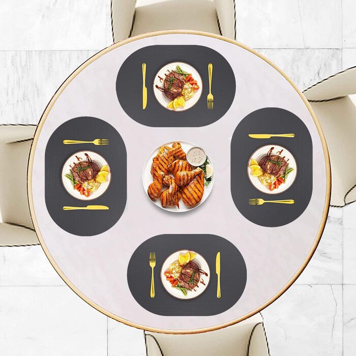 Силиконові серветки на стіл, овальні серветки для обіднього столу, комплект 4 шт., неслизькі, водонепроникні, термостійкі, килимки для тераси (темно-сірий, овальні)