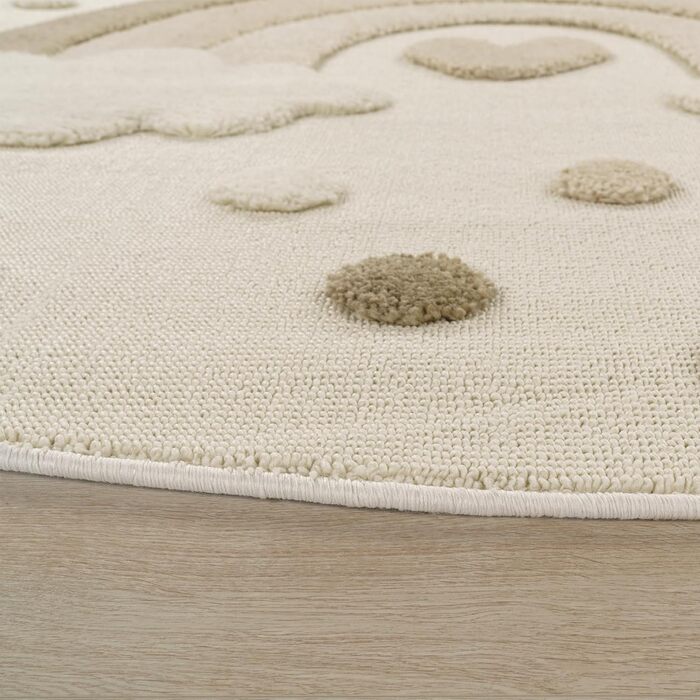 Домашній килим Paco Дитяча кімната Дитячий килимок Ігровий килимок Ігровий килимок Ігровий килимок Мотив короткого ворсу Сонце 3D ефект М'який сучасний декор, Розмір 160 см Круглий, Колір Пісок 160 см Круглий пісок