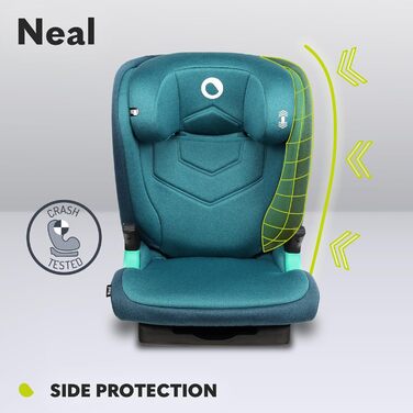 Дитяче автокрісло LIONELO Neal 15-36кг, Isofix, бічні протектори, маркування i-size, регульована спинка в 3 напрямках, регульований по висоті підголівник, бірюзова система вентиляції