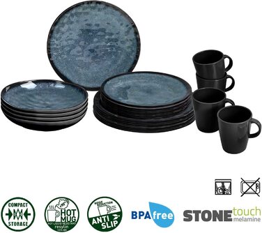 Набір посуду для кемпінгу Brunner Outdoor in Motion Melamin | 8 предметів - тарілки, миски та чашки для 1-2 осіб | Tête a Tête Venetian | Зносостійкий, антиковзний