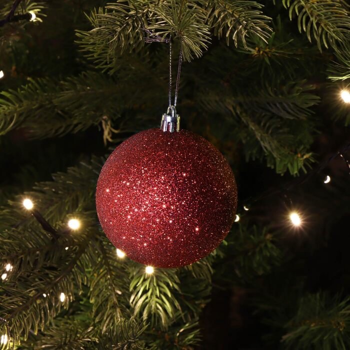 Різдвяні кульки, небиткі, пластикові, ялинка, ялинкові прикраси, підвіска (24 шт. и - 08см, червоні), 24 шт.