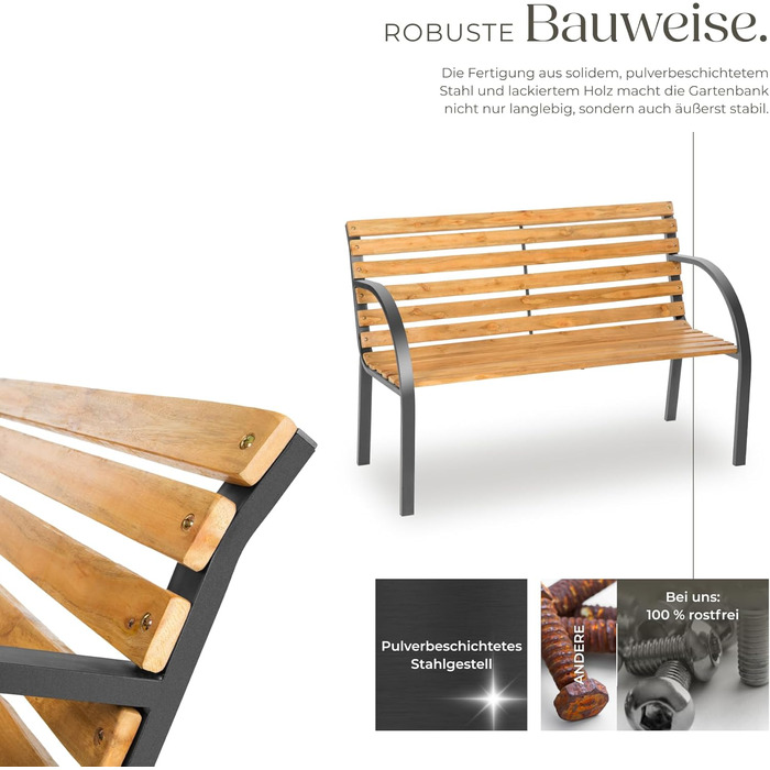 Тектейк® Двомісна садова лавка 'Міхаела' з дерева, вологостійка, в стилі кантрі, 119,5 x 62 x 83 см