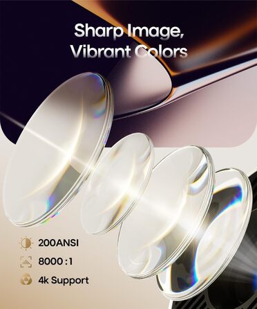 Портативний проєктор Mini Beamer 4K з Android 11: Smart, електричний фокус, WiFi 6, BT 5.0, Full HD 1080P, 260ANSI, корекція трапеції, 5W динамік (сірий)