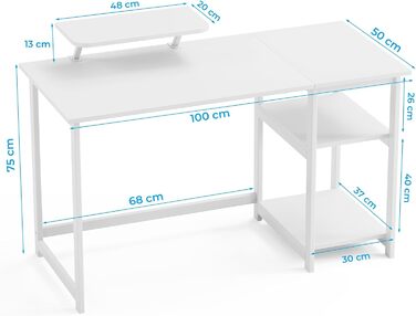 Компактний білий стіл GreenForest 100x50 см з місцем для зберігання та підставкою для монітора – ідеальний для дому та офісу