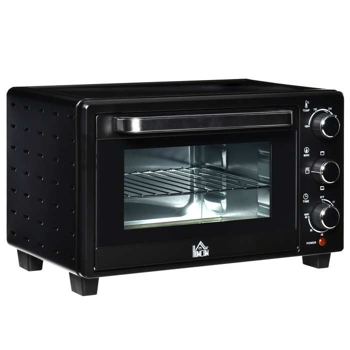 HOMCOM міні-піч 21л, 3 режими приготування, 100°C-230°C, 1400W, нержавіюча сталь та скло, чорний+срібний, 46,4x38x28,5 см | Aosom