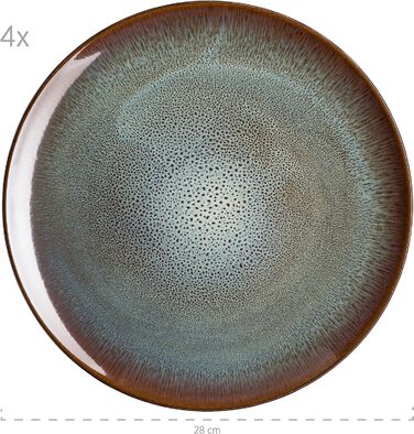 Набір керамічного посуду на 4 персони з реактивною глазур'ю Green Brown, комбінований обідній сервіз з 20 предметів, керамограніт (обідня тарілка), серія 934100 Teona