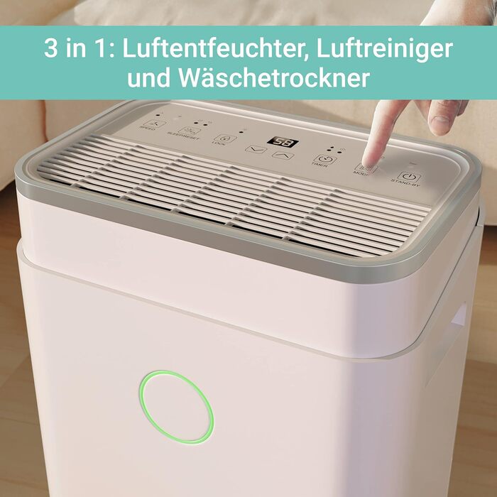 SUNTEC DryFix 20 – Електричний осушувач повітря для дому до 63 м² (20 л/день) 3-в-1: осушувач, очищувач повітря, сушарка для білизни