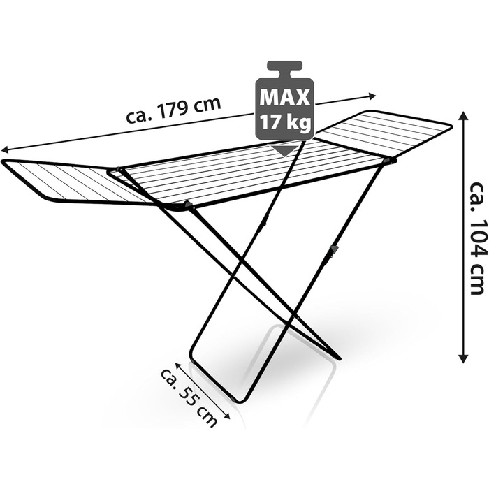 Сушильна стійка BigDean Чорний, складний, 18м, стабільний, легкий, Зроблено в Європі