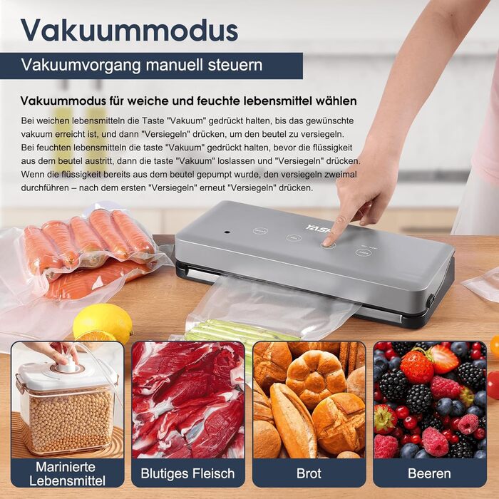 Вакууматор YASHE 5-в-1 з режимами для сухих та вологих продуктів, ширина шва 30 см, для Sous-Vide та консервації м'яса, риби, овочів та фруктів
