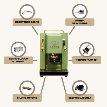 Кавомашина Faber Pro Deluxe з міді та вафельниці з Ese Paper 44 mm (Acid Green)