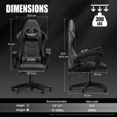 Ігровий крісло Bigzzia Ergonomiczne - Чорний, для геймерів, PC, комп'ютерне, з підголівником та підлокітниками