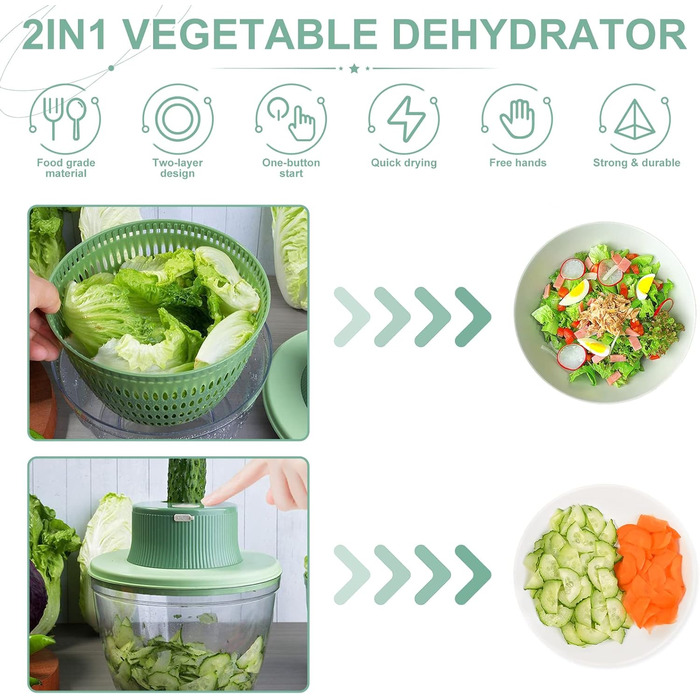 Електрична овочерізка 2-в-1 Salad Spinner Електрична овочерізка, сушарка для салату, сушарка для салату, багатофункціональна електрична м'ясорубка, велика ємність для домашнього використання