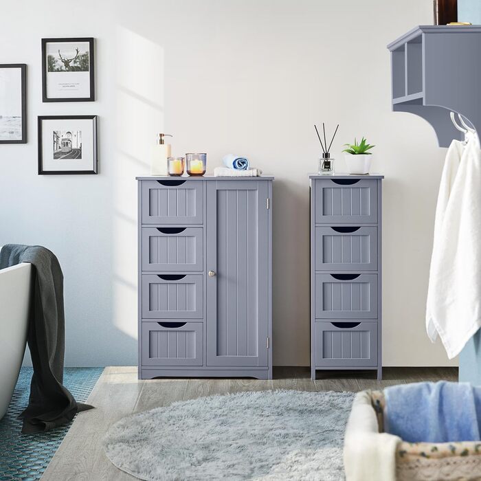 Шафа для ванної кімнати Yaheetech з 4 шухлядами та 2 дверцятами, підлогова шафа-комод для ванної, вітальні, коридору, кухні, білий, 81 x 30 x 83 см