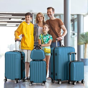 Набір валіз LALAHO 5 шт. з косметичками, ABS, турквіс (смужки)