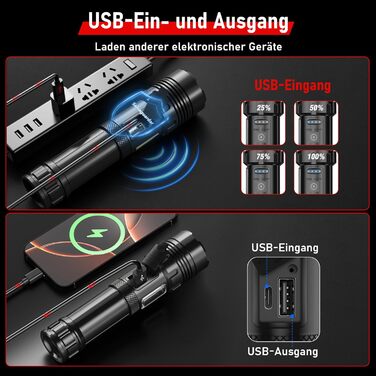 Потужний тактичний ліхтар Shadowhawk LED 500,000 Люмен, акумуляторний (USB), XHP70.2, водонепроникний IP67, 5 режимів світла з чохлом, чорний