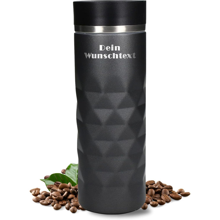 Термокружка Elasto з нержавіючої сталі, 450 мл, з індивідуальною гравіюванням, витримує протікання, термоізольована (Сірий шифер)