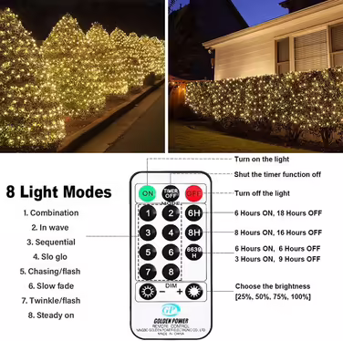 Світлодіодна гірлянда Bzavor 55 м, 500 LED, з пультом, таймером, IP65, тепле біле світло, для ялинки, весілля, вулична водонепроникна гірлянда на 220В
