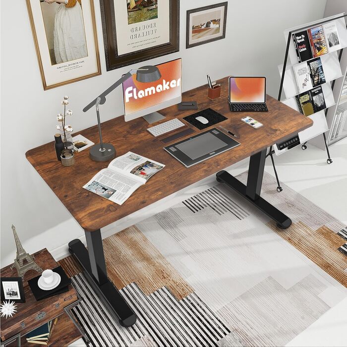 Електричний регульований стіл Flamaker з пам'яттю, ігрова модель, 160 x 60 см (Бежевий+Білий, Вінтажний Коричневий)