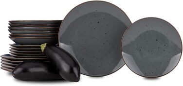 Набір посуду Konsimo Combi на 6 персон Сучасний набір тарілок ALUMINA 18 предметів Столовий сервіз - Столовий сервіз та набори посуду - Комбінований столовий сервіз на 6 персон - Сімейний сервіз - Барвистий посуд (Cottage Graphite)