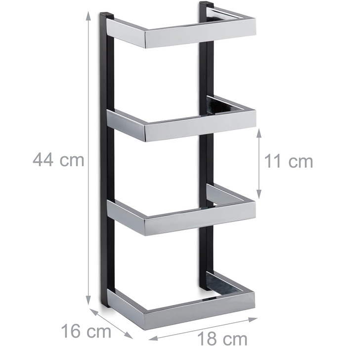 Полиця для рушників, відділення для рушників, хром, підвісні, 44x18x16 см, сріблястий/чорний, 2 шт.